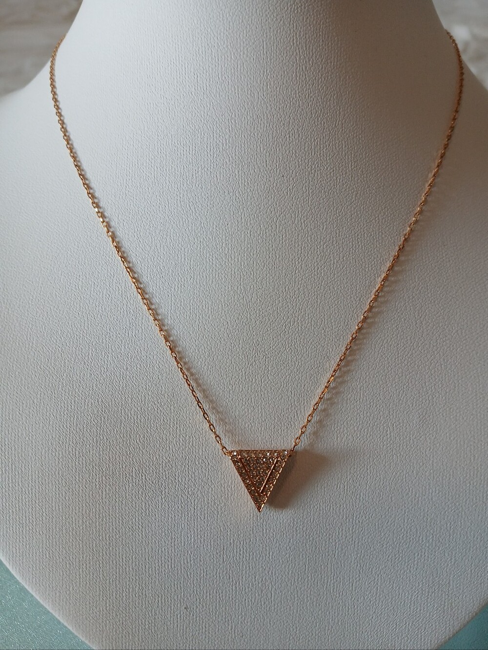 Swarovski Gold Coloured Triangle Crystal Pendant Modern Style Necklace